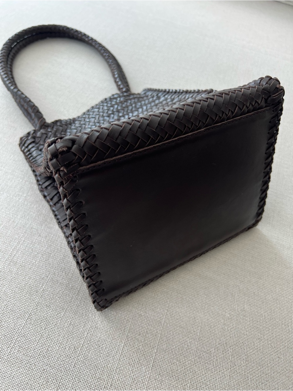 MADEWELL • The Lexington Real Brown Leather Intrecciato Weave Small Box Tote - Picture 8 of 14